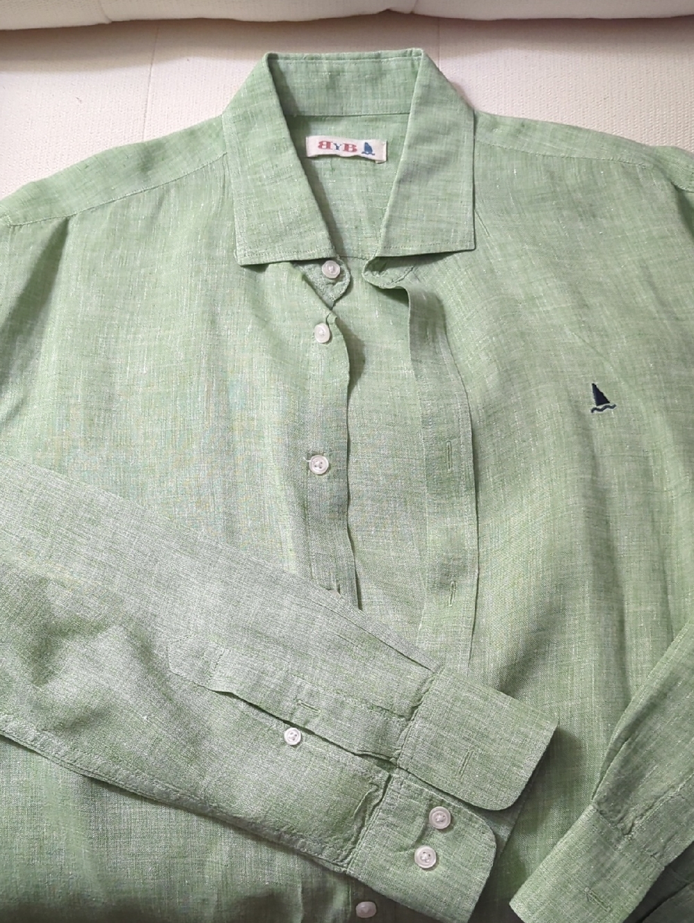 Light Green Linen-Blend Men's Button-Down Shirt